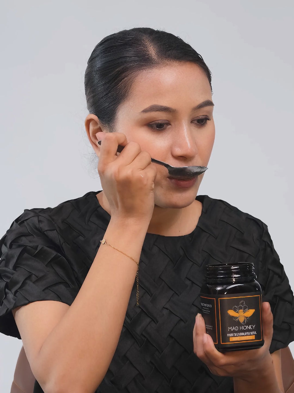 Customer eating Rare Harvest Mad Honey